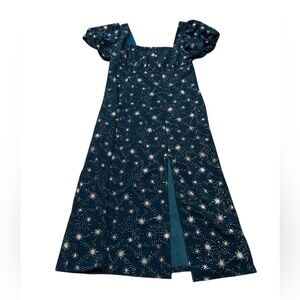 Starburst Print Navy Puff-Sleeve Maxi Dress